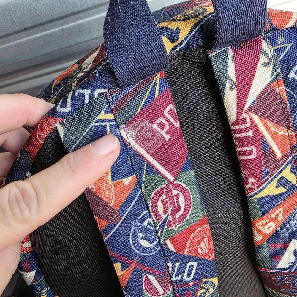 Polo Ralph Lauren Multi Print Backpack Yellow Gold Rider Pennants Classic Preppy